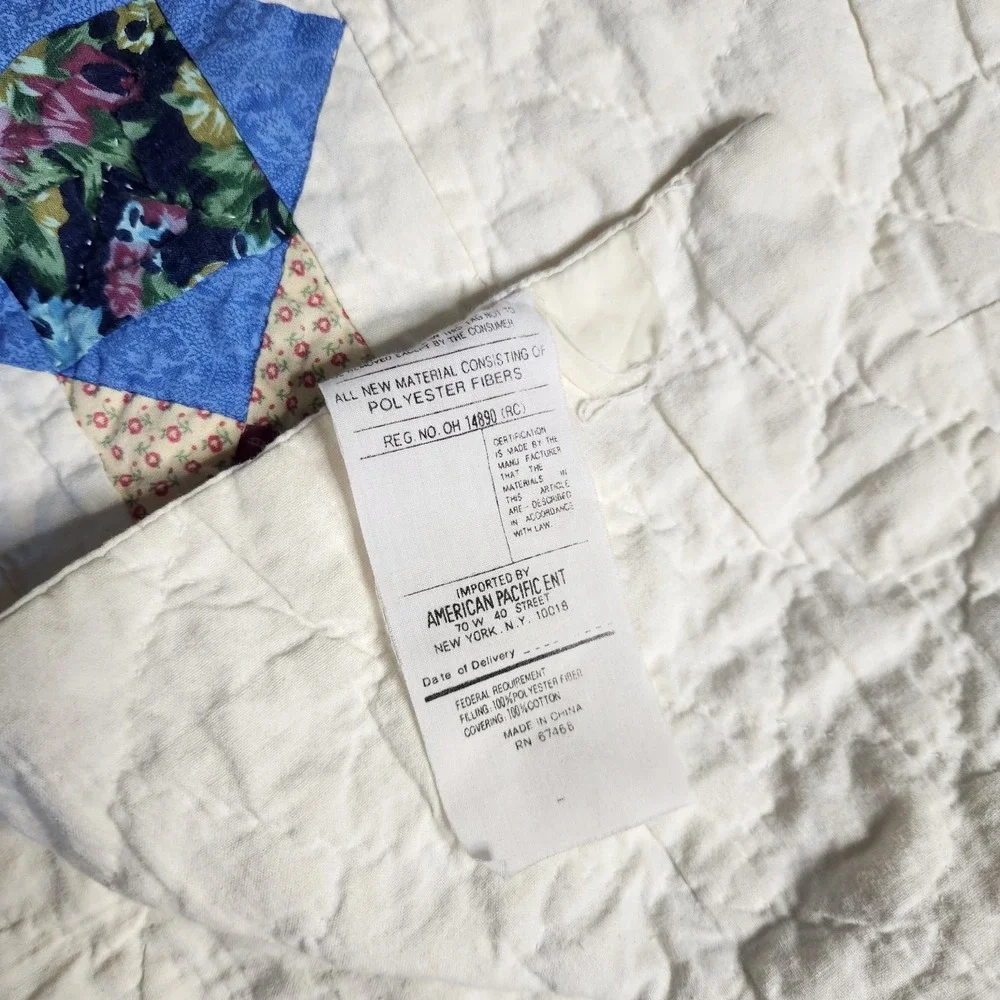 Vtg LL Bean Freeport Maine Botanical Block Applique Patchwork Quilt 62 X 80